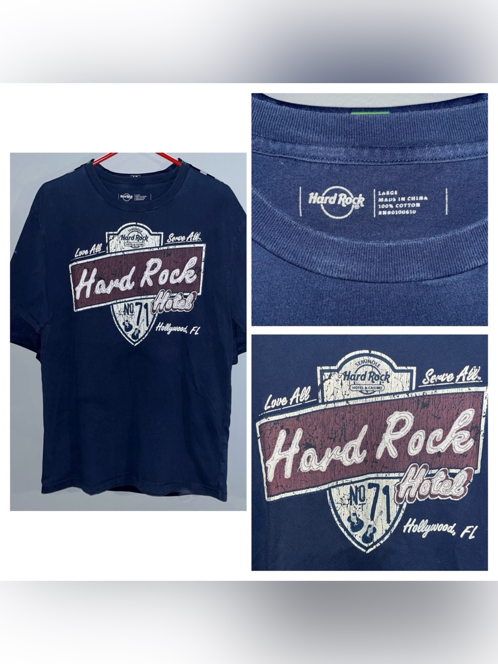Seminole Hard Rock Hotel & Casino Blue Short Sleeve T Shirt Hollywood Florida